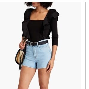 VERONICA BEARD jeans Gidea Ruffled Poplin Top size M black casual dressy stretch